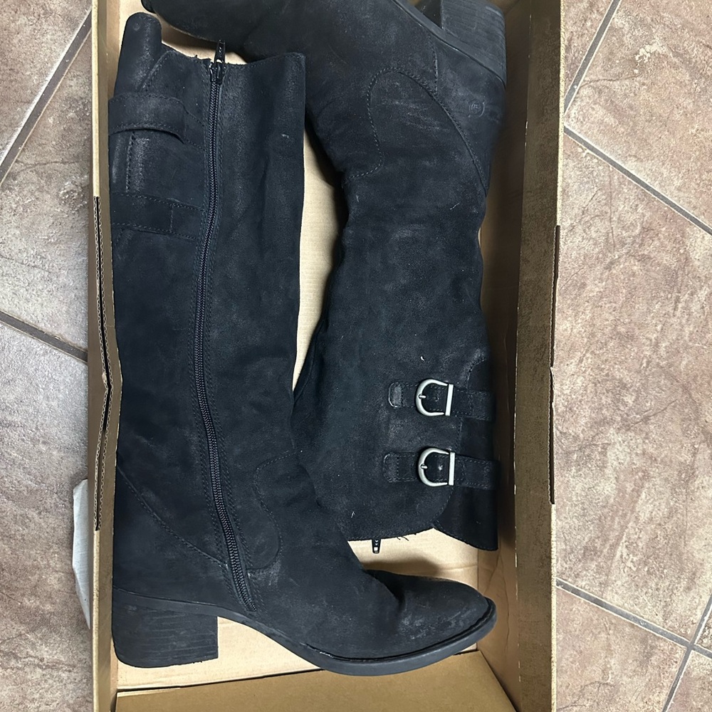 Born Black Suede Heeled Boots